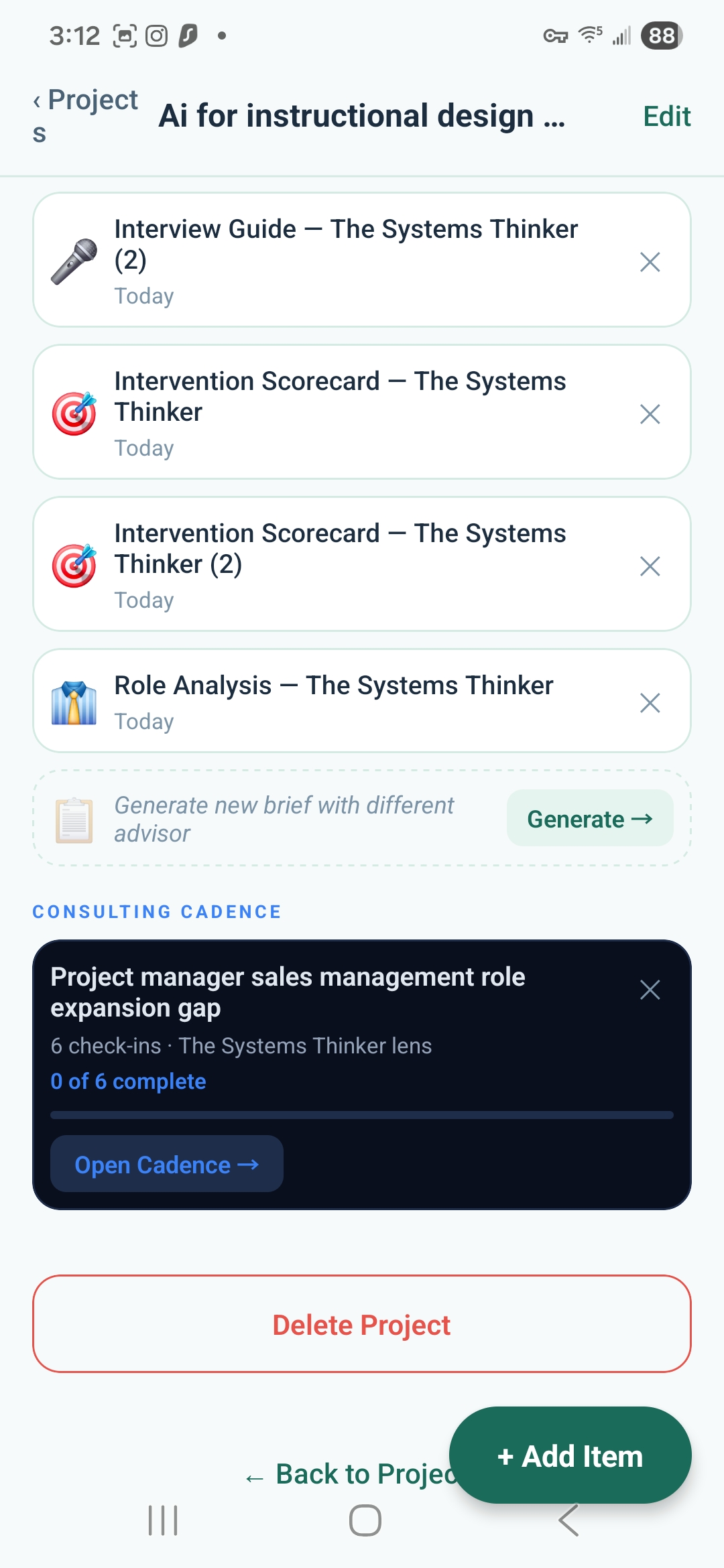 Saved project with notes and cadence