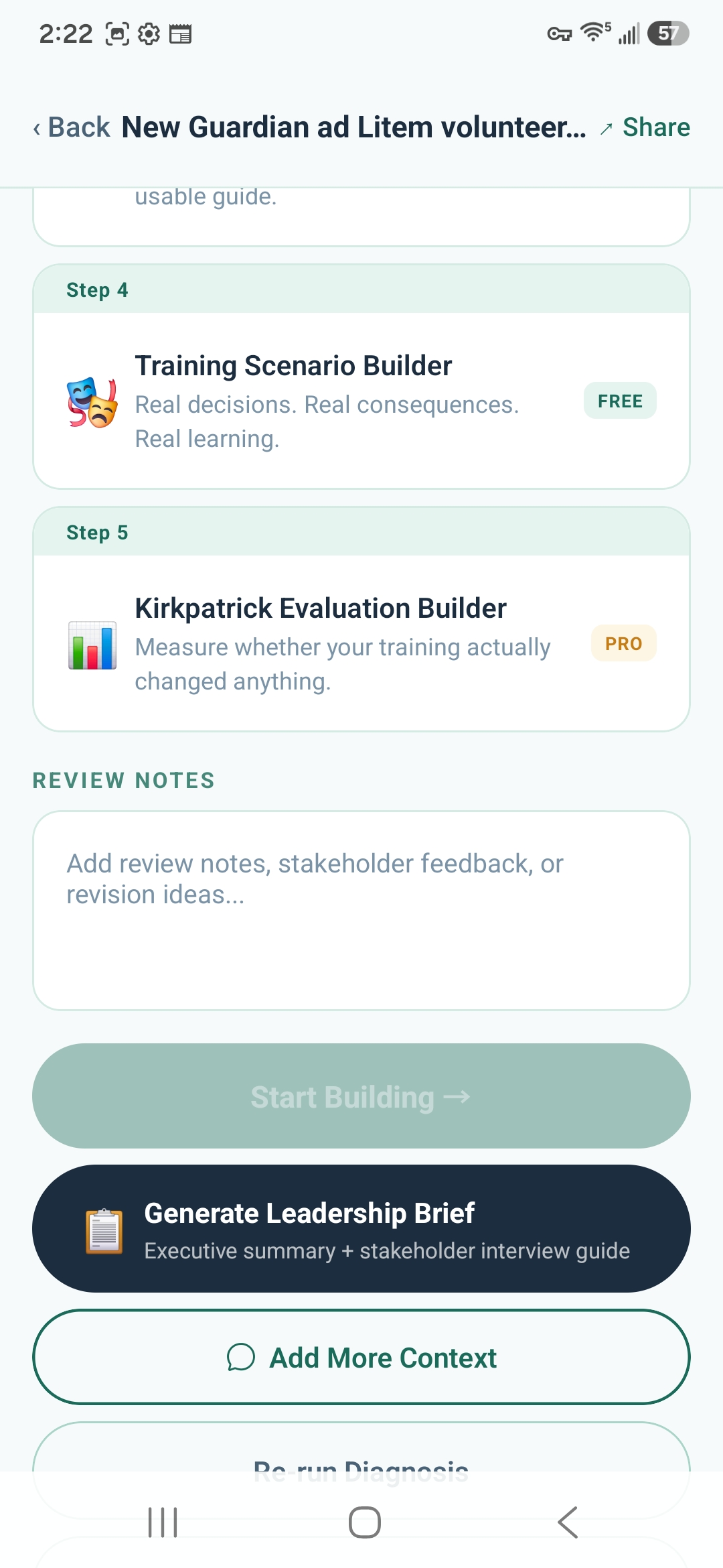 Bottom of diagnosis with action buttons