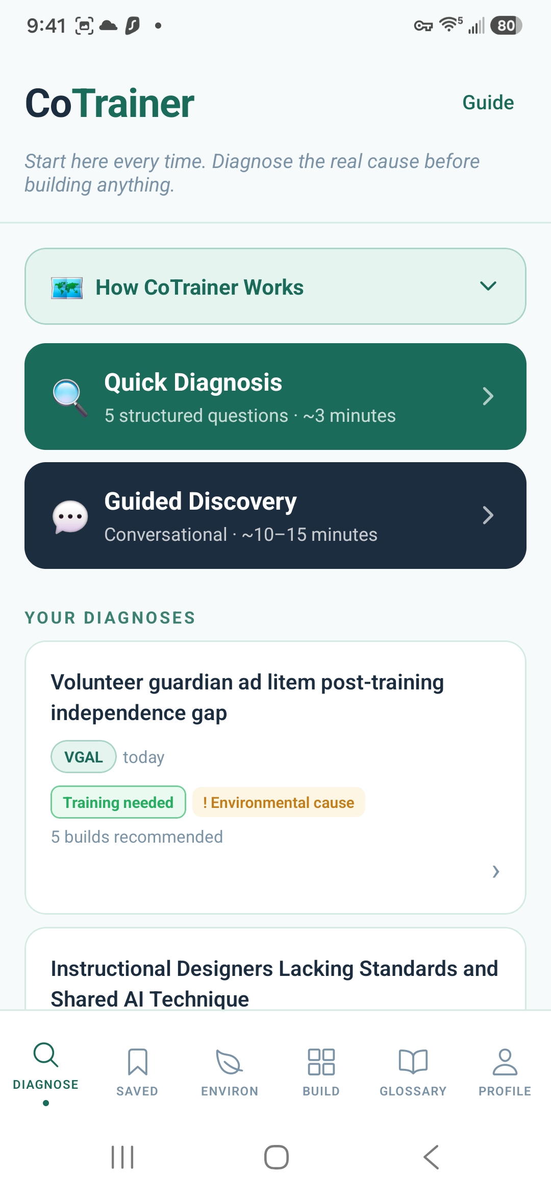 CoTrainer home screen